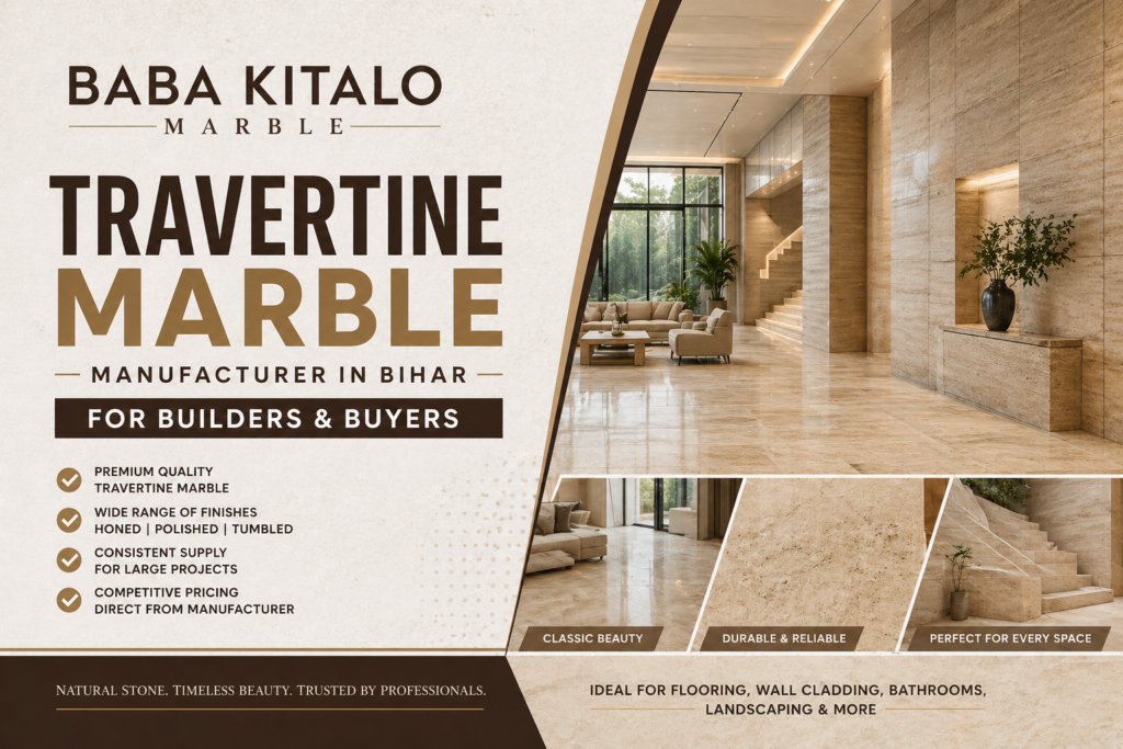 Travertine Marble Manufacturer in Bihar – Complete Guide for Builders & Buyers